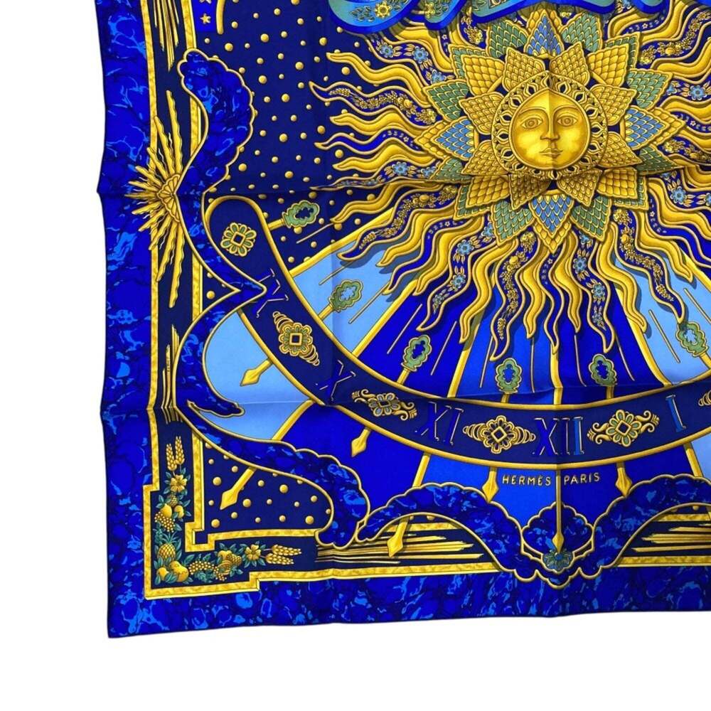HERMES Carre 90 CARPE DIEM Enjoy Today Silk Scarf Stole Blue x Multicolor Wom... - Picture 8 of 11